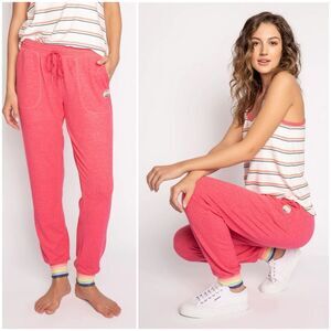 New PJ Salvage Happy Things smiley face banded Pajama Pants in Cherry Size L